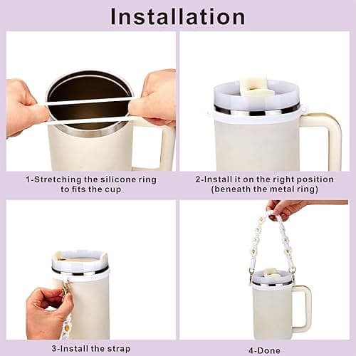 Stanley Tumbler Accessories - 7pc Set for 30/40 oz Cup, Including Handle Strap, Cup Boot, Straw Cover, Plush Ball and Key Charm, Purple - Purple thumbnail 6
