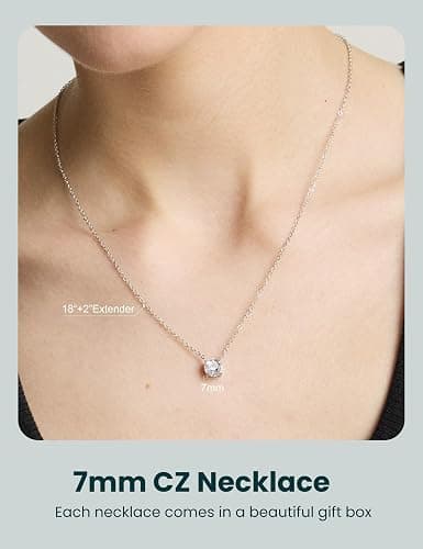 Wssxc Plated Crystal Solitaire 1.5 Carat (7mm) Cubic Zirconia Dainty Choker Necklace | Gold Necklaces for Women thumbnail 2