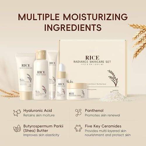 LAIKOU Skin Care Set, Korean Skin Care - Korean Beauty for Women - 5pcs | Rice Cleanser, Toner, Serum, Eye Serum, Moisturizing Cream Teen Girls Mom Daughter Mother's Day Birthday Christmas Lover thumbnail 7