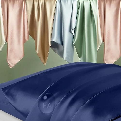 Silk Pillow Cases 2 Pack, Mulberry Silk Pillowcases Standard Set of 2, Smooth, Anti Acne, Beauty Sleep, Both Sides Natural Silk Satin Pillow Cases for Women 2 Pack with Zipper for Gift, Navy Blue thumbnail 2