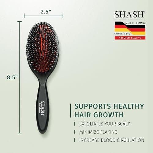 SHASH Since 1869 Hand Made In Germany - Nylon, 100% First Cut Boar Bristle Brush Suitable For Normal to Thick Hair - Gently Detangles, No Pulling or Split Ends - Softens Improves Texture, (Medium) thumbnail 8