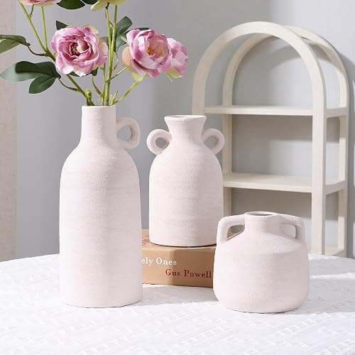 Ceramic Vase Set, 3Pcs Flower Vases for Modern Boho Farmhouse Decor, Decorative Vases for Pampas Grass & Dried Flowers, Distressed Finish thumbnail 8