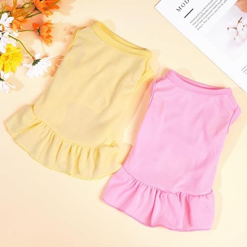 2 Pcs Dog Dresses Cat Skirt Solid Color Dog Clothes Summer Sleeveless Puppy Girl Clothes for Small Pet Dogs Cats (Yellow,Pink, Medium) thumbnail 4