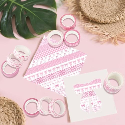 Resflyar 12 Rolls Pink Bow Washi Tape, Bowknot Plaid Adhesive Masking Tapes Decorative Pink Coquette Paper Tape for Scrapbook Journal Planners DIY Art Crafts Gift Wrapping 16.4FT thumbnail 3