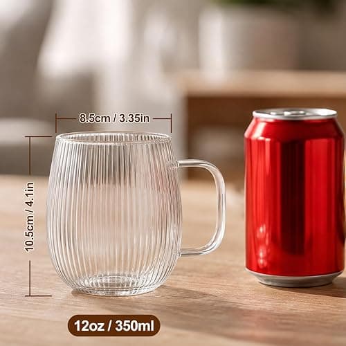 Set of 4 Double Walled Glass Mug Set, 350ml Double Walled Insulated Drinking Glass Coffee Mugs with Handle, Insulated Layer Coffee Cups, Clear Glass Mugs for Latte, Cappuccinos, Tea Bag, Juice thumbnail 2