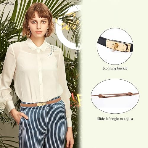 Ovekaut Women Skinny Leather Belt Solid Color Alloy Turn Lock Adjustable Waistband for Dresses Jeans Coats thumbnail 3