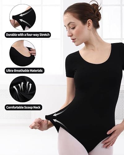 iMucci Leotards for Women Gymnastics Dance Leotards Ballet Leotard Ballerina Leotard Adult Short Sleeve Bodysuit thumbnail 3