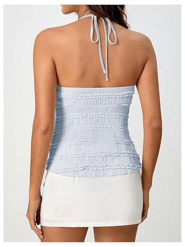 SOLY HUX Women's Peplum Halter Crop Tops Y2K Drawstring Tie Ruched Dressy Casual Spaghetti Strap Cami Top thumbnail 4