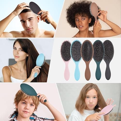 Jurrissa Boar Bristles Hair Brush for Women and Men, Detangling Hair Brush for Smoothing Massage Add Shine, Nylon&Boar Bristles Detangler brush for Hair Healthy (1 Pack-Pink) thumbnail 7