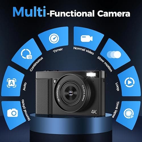 4K Digital Camera for Photography Vlogging: 64MP Cam for YouTube with 3" 180° Flip Screen - 16X Digital Zoom Point and Shoot Camara with 32GB Micro SD Card for Kids Teens Beginners thumbnail 9