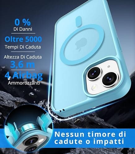 Vansdon Cover Magnetica per iPhone 13/14 con 1 Pezzi Vetro Temperato, Compatibile con Magsafe, Protezione anticaduta di livello militare, Custodia Traslucida Opaca Sottile Antiurto-Azzurro chiaro thumbnail 2
