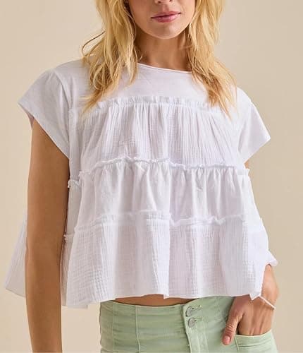 Bienmorn Peplum Tops for Women Crew-Neck Ruffled Bobydoll Tunic Tank Shirts Casual Loose Fit Summer Outfits 2025 Trendy thumbnail 7