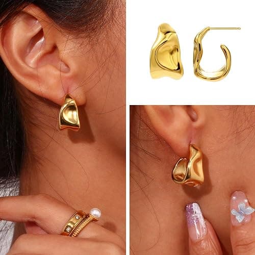 QJLE 6 Pairs Gold Dangle Earrings for Women, 14K Gold Plated Earrings Geometric Knot Drop Huggie Earrings Trendy Jewelry Gifts thumbnail 5