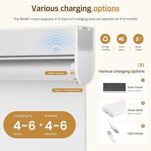 Grandekor No Drill Motorized Blinds with Remote, Roller Shade Electric Smart Remote Control Blinds, Fit for APP and Voice Control, Customized Size Color Blackout thumbnail 8