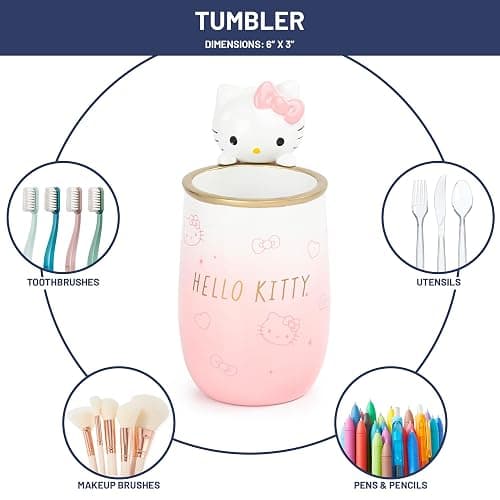 Jay Franco Hello Kitty Organizer Set - 4 Piece Pink Accessories Includes Resin Tumbler, Soap Dispenser, Soap Dish and Toothbrush Holder - Bathroom Décor thumbnail 4