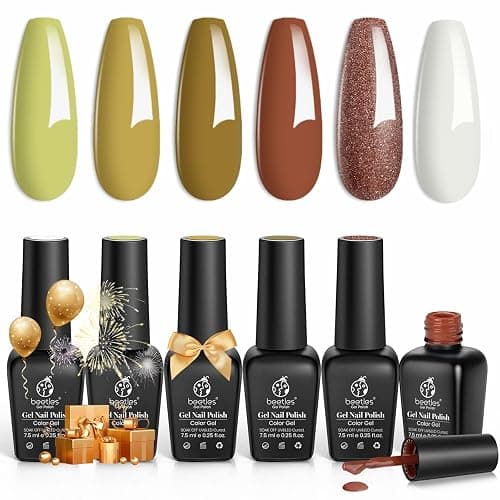 Beetles Winter Gel Nail Polish Set - 6 PCS Brown Green Glitter Holiday Gel Polish Kit Yellow Green Nail Art Soak Off UV Nail Gel Polish DIY Manicure Kits thumbnail 7
