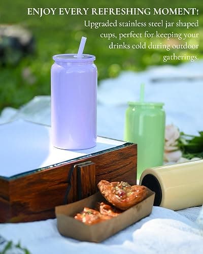 UIRZOTN 6 Pack Glass Cups With Lids and Straws, 16oz Stainless Steel Cup for Beer, Iced Coffee, Smoothie, Whiskey, Soda, Tea, Water - Sublimation With Coaster thumbnail 6