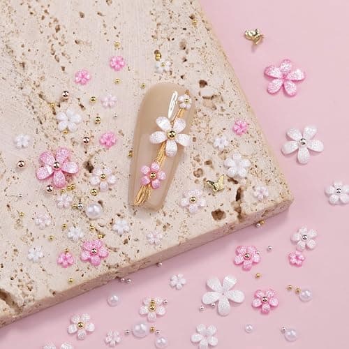 MSLSOZ 3D Nail Charms Set, 2 Boxes Nail Art Decor(Bow, Flower, Half Pearl), Pink Glitter Flower & Bow Nail Charms, Art Decorative Accessories for Manicure Design & DIY Crafts thumbnail 6