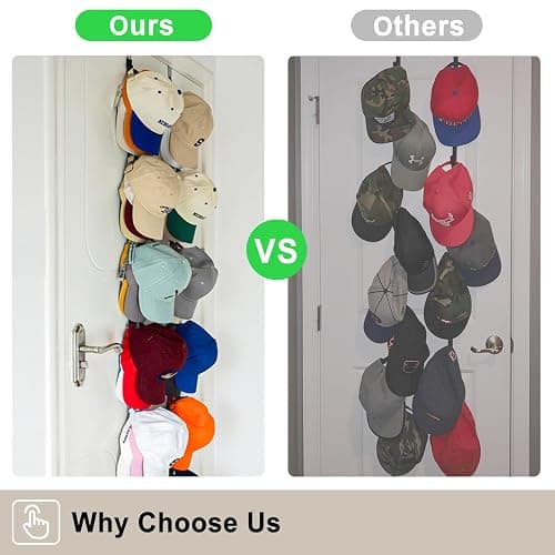 ETOWIFA Hat Rack for Door, Hat Holder over the Door Hats Organizer for Baseball Caps, Hat Hanger for Closet, 12 Hooks Cap Organizer on Wall for Storage & Display - 2 Pack thumbnail 5