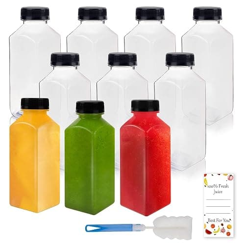 Lissomballon 10 Pcs 12oz Plastic Juice Bottles With Caps, Reusable Food Grade Chear Juice Containers for Juicing, Smoothies, Coffee, and Other Beverages - Image 1