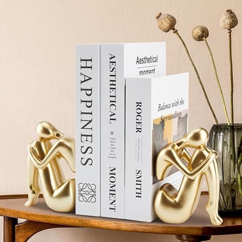 Xmeden Gold Book Ends, Girl Thinker Design, Modern Bookends for Shelves, Non-Skid Heavy Duty Resin Book Stopper for Books, Resin, 1Pair/2Piece thumbnail 6