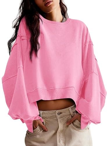 Zwurew Womens Casual Sweatshirt Long Sleeve Tops Crewneck Loose Fit Tee Pullover Crop Tshirt Side Slit Fall Fashion 2024 - Image 1