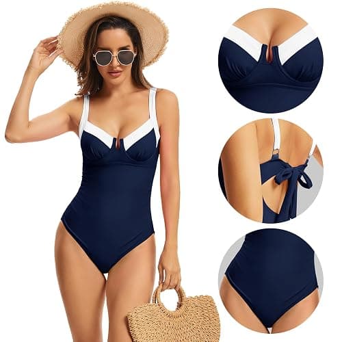 Women's Underwire One Piece Swimsuits Tummy Control Ruched Bathing Suit Color Block Swimwear Full Coverage Slimming Swim Suit thumbnail 5