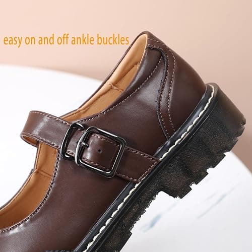 XMM Mary Jane Shoes Women Mary Janes Flats Ladies Oxford Shoes for Women Comfort Leather Round Toe Non-Slip Dressy Casual Cute Girls School Work Shoes thumbnail 6