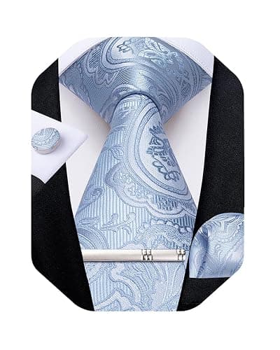 DiBanGu Silk Floral Ties for Men Woven Paisley Necktie and Tie Clip Handkerchief Cufflinks Set for Party Wedding - Image 1