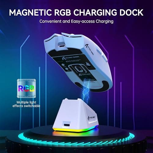 ATTACK SHARK X11 Lightweight Wireless Gaming Mouse with RGB Charging Dock,Tri-Mode-2.4G/USB-C Wired/BT,22K DPI,PAW3311 Optical Sensor,HUYU Switch, 5 programmable Buttons for PC/Mac(White) thumbnail 4
