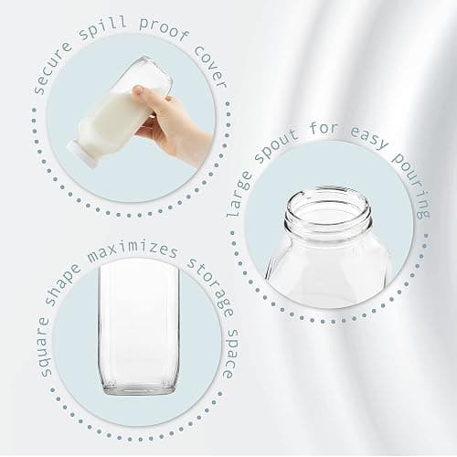 kitchentoolz 16 oz Glass Milk Bottle with Lid - Glass Jars with Airtight Lid used for Milk Container, Yogurt, Smoothies, Juice, Kefir, & Water -2 Pack 16 oz Glass Bottles with Lids thumbnail 4