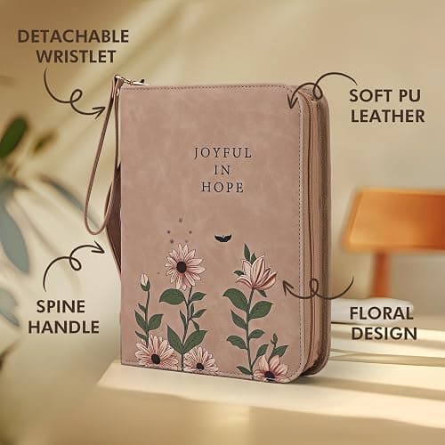 Bible Cover Case, Premium, Leather Carrying Case with Handle&Zippered Pocket for Standard Size and Bible Accessories, Large Bible Bag, Ideal Gift for Women Men Lady Girls thumbnail 5