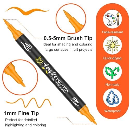 NICETY 128 Acrylic Paint Markers, Dual Tip Brush Paint Pens for Rock Painting, Wood, Glass, Stone, Canvas, Ceramic, Fabric - Fine & Brush Tip Water Based Acrylic Markers Pens thumbnail 5
