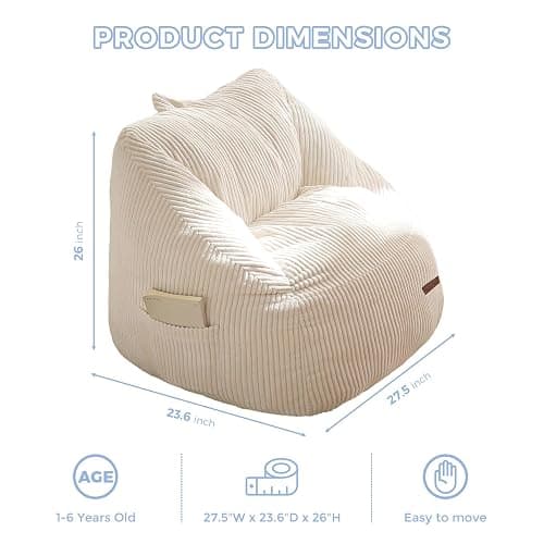 MAXYOYO Kids Bean Bag Chair, Bean Bag Couch with Handle, Comfy Toddler Chair for Boys and Girls, Accent Sofa Chair with Pocket for Gaming Reading Relaxing, Beige | Comfy Toddler Chair for Boys and Girls, Accent Sofa Chair with Pocket for Gaming Reading, Beige thumbnail 2
