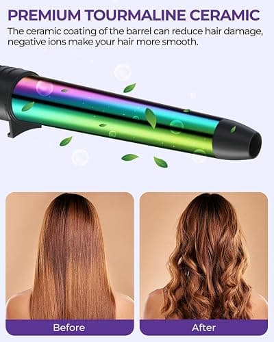 5 in 1 Curling Wand Set: Ohuhu Curling Iron Wand 5Pcs 0.35 to 1.25 Inch Interchangeable Ceramic Barrel Heat Protective Glove 2 Clips Dual Voltage Hair Curler for Girls Women Mother Gift Rainbow thumbnail 6