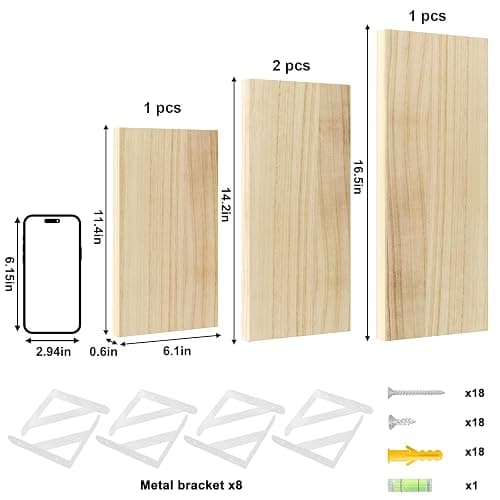YGEOMER Floating Shelves for Wall, Different Sizes Natural Wood Wall Shelves for Living Room, Bathroom, Bedroom, Kitchen, Home Decor (Set of 4) thumbnail 3