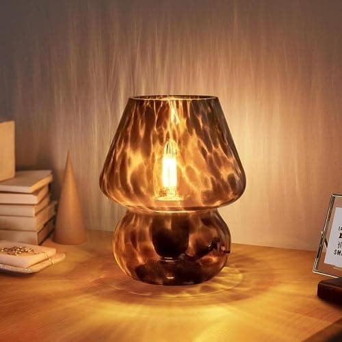 Pilz Lampe Vintage Tischlampe Glas Nachttischlampe mit Kabel Dimmbar Tischleuchte mit 3 Farbe Glühbirne Retro Schreibtischlampe Mushroom Nachtlicht LED Mini Lampe für BüRo Bars Wohnzimmer Schlafzimmer - Image 1