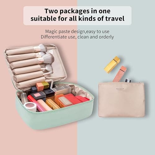 Queboom Travel Makeup Bag Cosmetic Bag Makeup Bag Toiletry bag for women and men (Green) thumbnail 3
