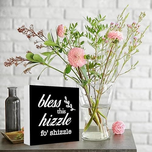 Ruvoty Black Bless This Hizzle for Shizzle Sign Wooden Block,Funny Humor Home Decor for Shelves,Farmhouse Home Desk Decor,House Warming Gift for Friends thumbnail 5