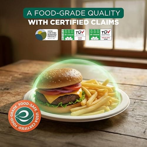 ECO SOUL Compostable Paper Plates 10 Inch, 100 Pack – Heavy Duty Disposable Paper Plates, Biodegradable Sugarcane Bagasse, Durable & Microwave Safe, Unbleached Round Dinner Plates for Party, Picnic thumbnail 3