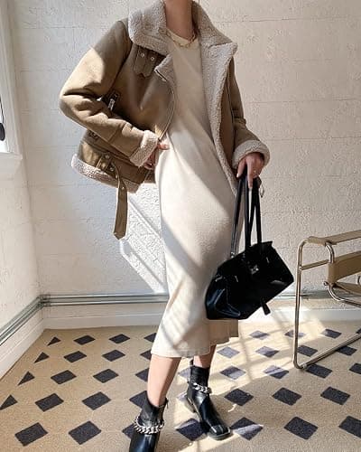 LY VAREY LIN Women's Faux Shearing Moto Jacket Thick Lined Parka Winter Shearling Coat Leather Jacket thumbnail 6