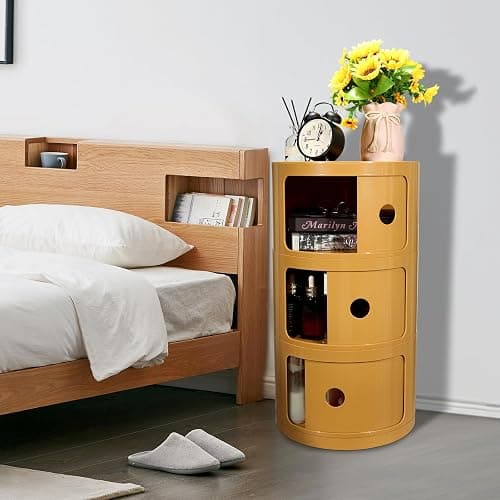 FZANVAN 3-Tier Round Bedside Table, Narrow Storage Cabinet, Small Stylish Storage Cabinet, no Installation Required, Suitable for Living Room and Bedroom, Small Space thumbnail 6