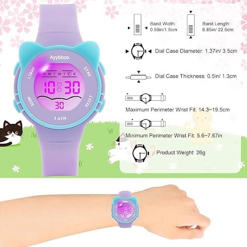 Ayybboo Kids Digital Watches for Girls Boys, 7 Color Lights Waterproof Cute Wristwatches for Kids with Alarm Stopwatch, Great Present for Girls Boys Ages 5-13 thumbnail 4