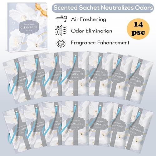 SCENTORINI Clean Musk Scented Sachets 14 Pack for Wardrobes Drawers Closets | 14 Clean Musk Scented Sachets with Hanging Strings for Wardrobes, Drawers, Closets and Storage Spaces thumbnail 4