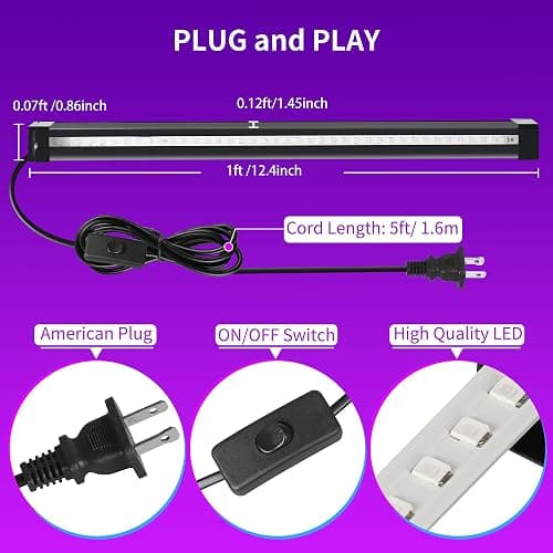 Black Light Bar, 15W 1FT Magnetic LED Black Lights with 5FT Cord, Portable Blacklights for Glow Party, Fluorescent Poster, Body Paint, Halloween Decorations, Room, Stage Lighting, 2 Pack - 2 Pack 15W thumbnail 6