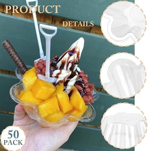 Legredic 50ct 8oz Plastic Dessert Cups with Spoons, Clear Flower shaped Ice Cream Bowls, Party Sundae Serving Bowls, Parfait Appetizer Cups for Ice Cream, Nuts, and Salad thumbnail 6