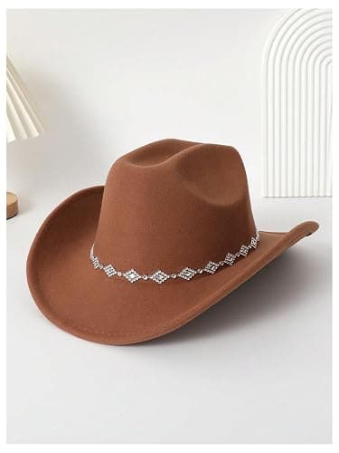 Verdusa Women's Western Cowboy Hat Rhinestone Wide Brim Cowgirl Hat thumbnail 4