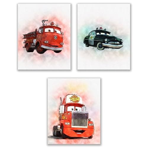 Lot de 9 affiches de film Cars - 20,3 x 25,4 cm - Aquarelle - Lightning McQueen Tow Mater Doc Hudson Jackson Storm Cruz Ramirez thumbnail 5
