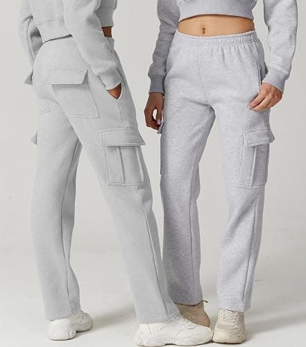 QINSEN Womens Medium Waist Baggy Elastic Waist Sweatpants Casual Fleece Long Pants with Pockets thumbnail 6