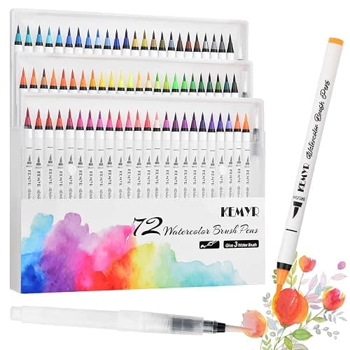 KEMYR Watercolour Pens Set with Brush Tips – 72 Rich Vivid Colours,3 Blender Pens for Smooth Blending, Watercolour Brush Pens Professional Art Supplies for Drawing, Coloring Books, Calligraphy - Image 1